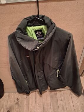 Columbia Dark Gray Raincoat with Lime Green Lining